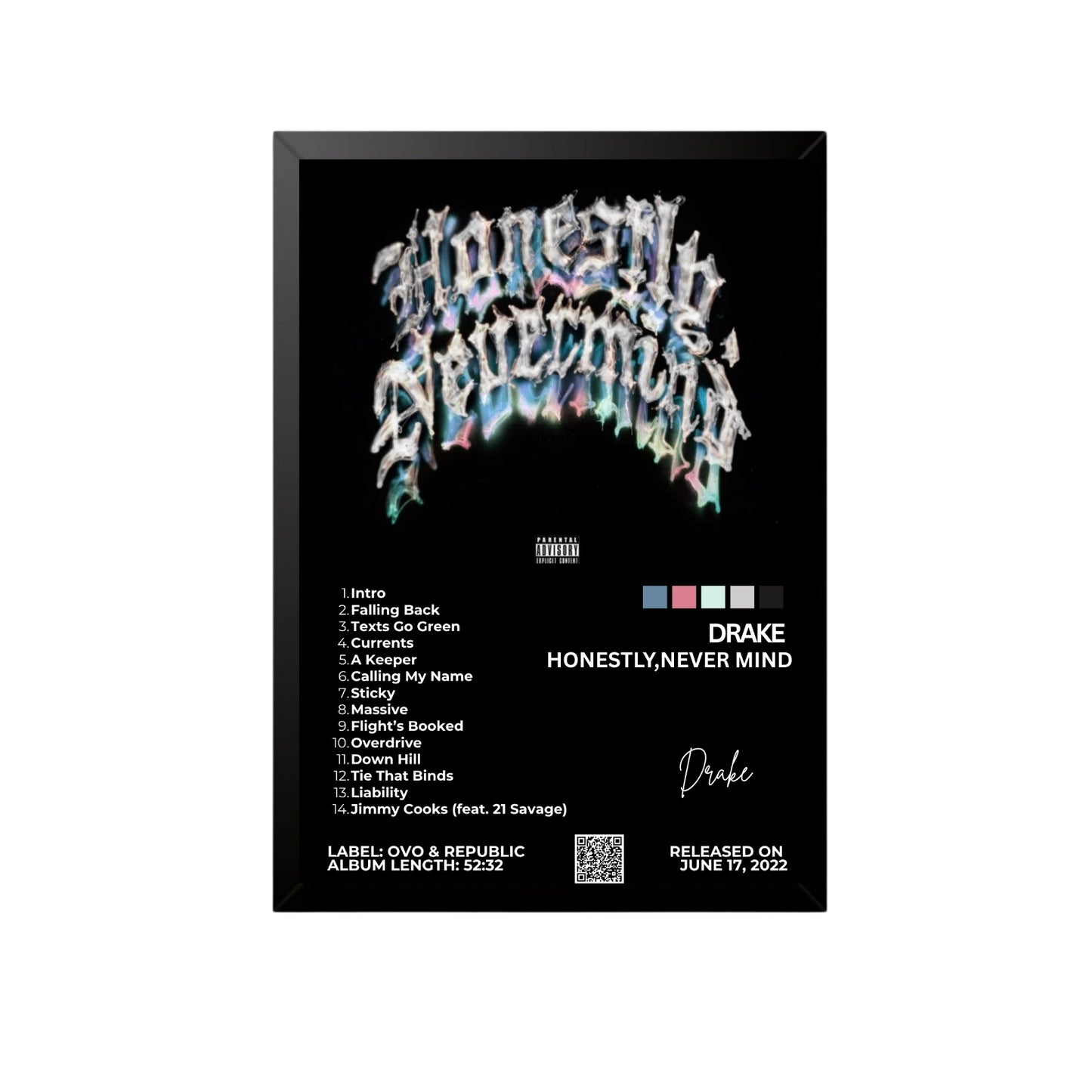 Drake Honestly, Nevermind Album Wall Art Frame
