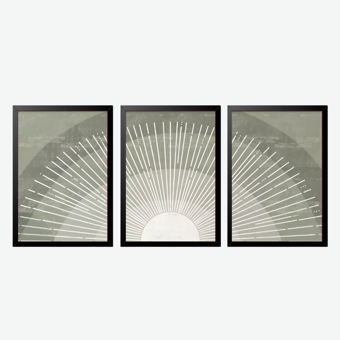 Mid-Century Modern Green Sun Print Set of III