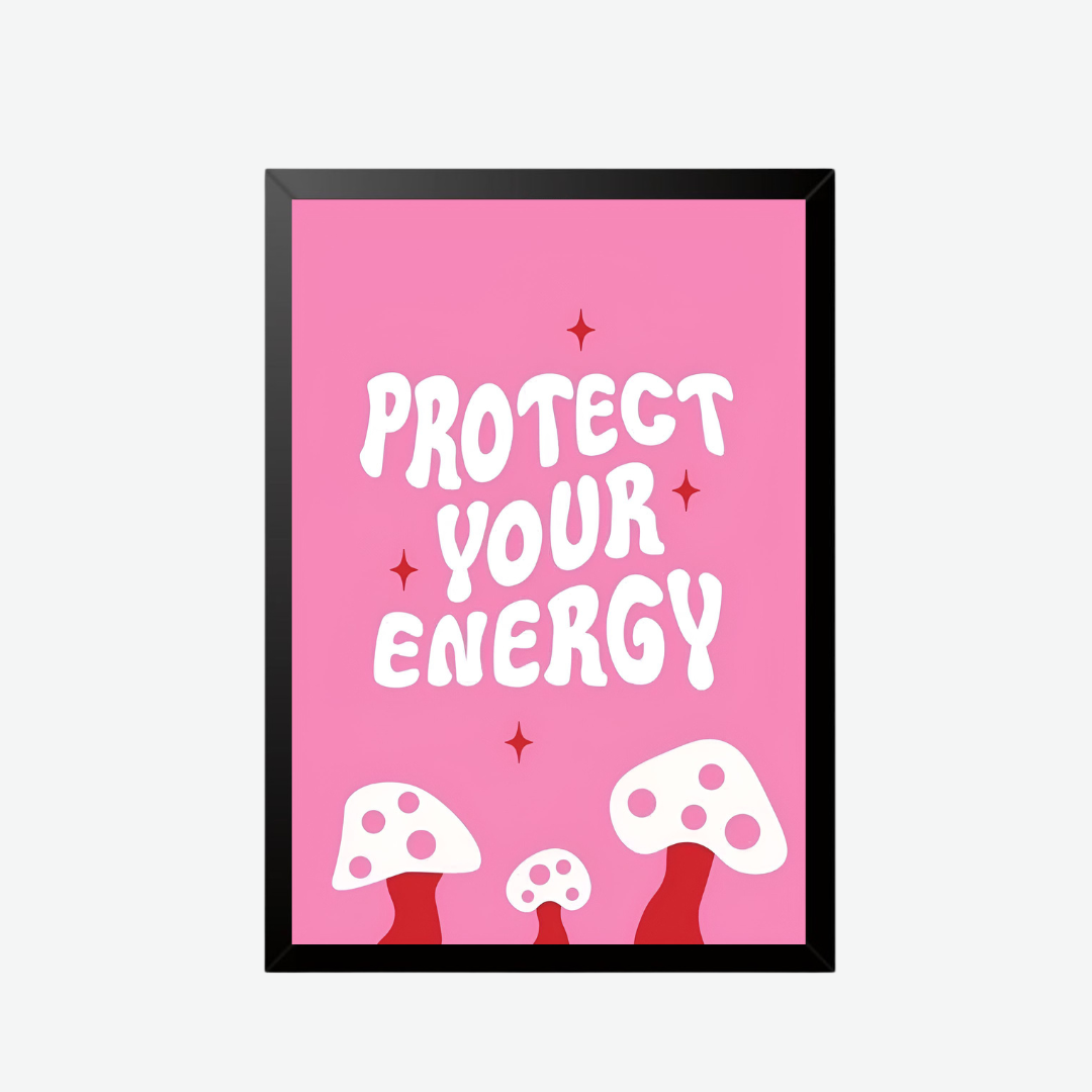 "Protect Your Energy" Retro Mushroom Wall Poster
