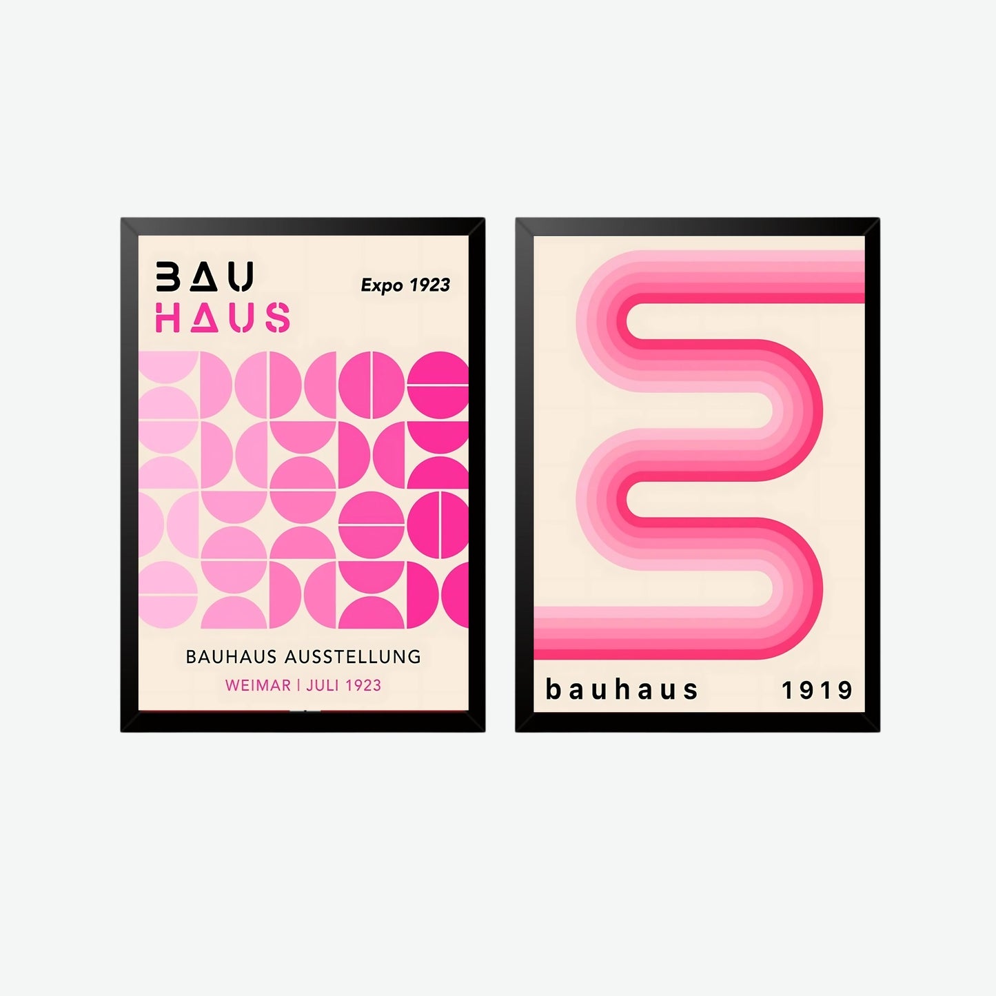 Bauhaus Pink Abstract Wall Posters – Set of II