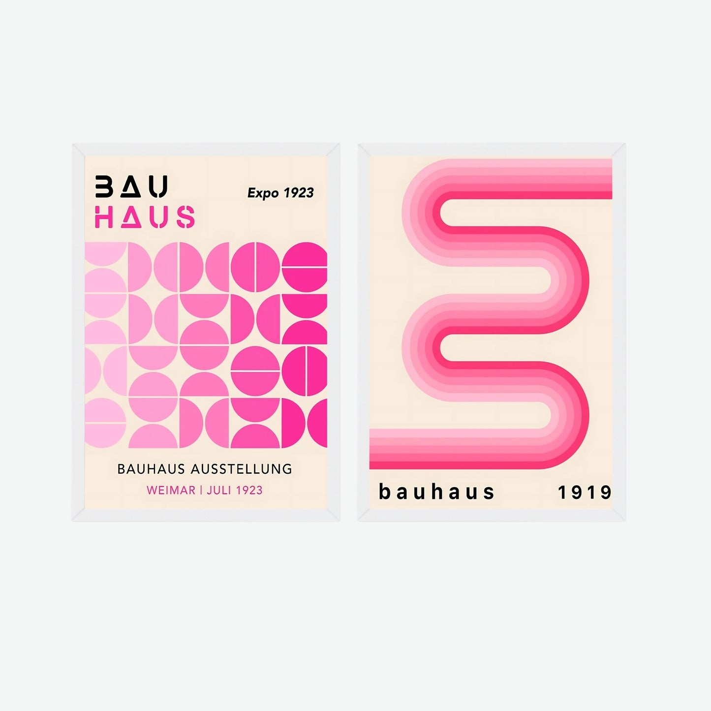 Bauhaus Pink Abstract Wall Posters – Set of II