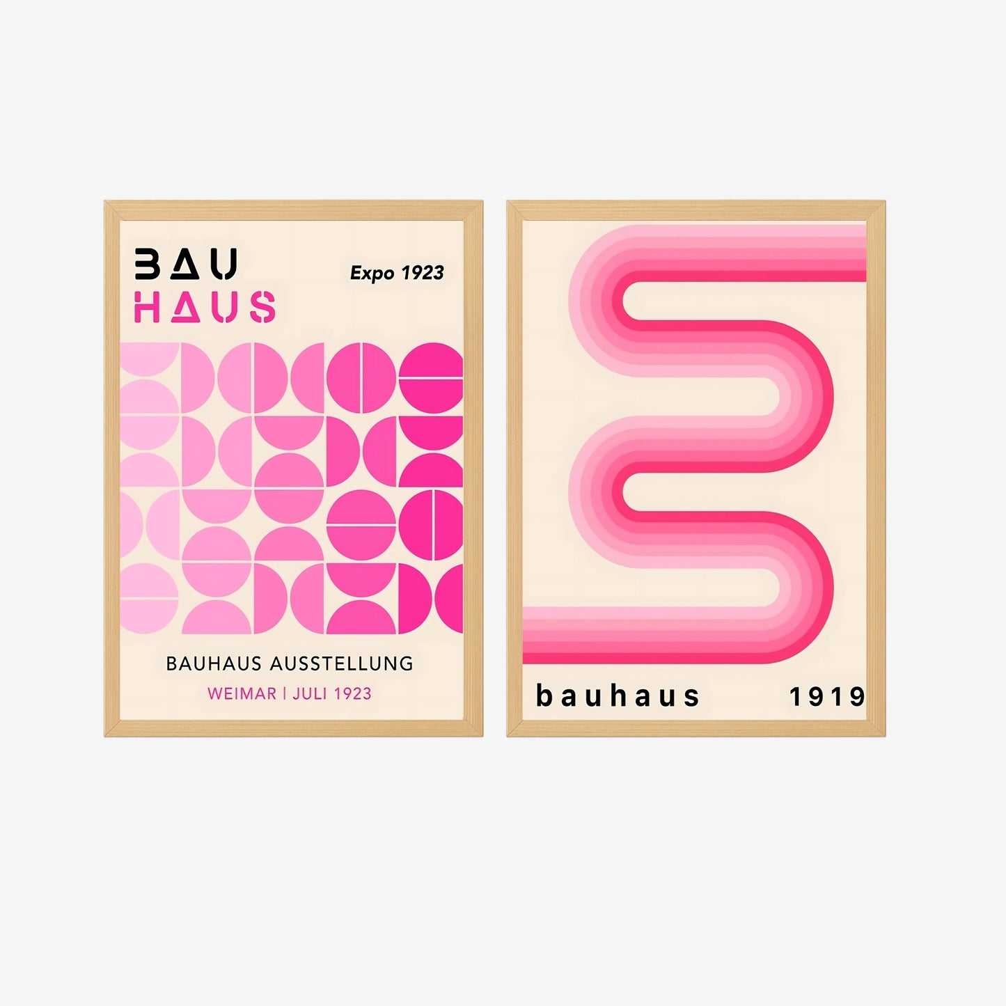 Bauhaus Pink Abstract Wall Posters – Set of II