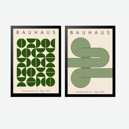 Bauhaus Geometric Wall Art Set of II – Minimalist Green Prints