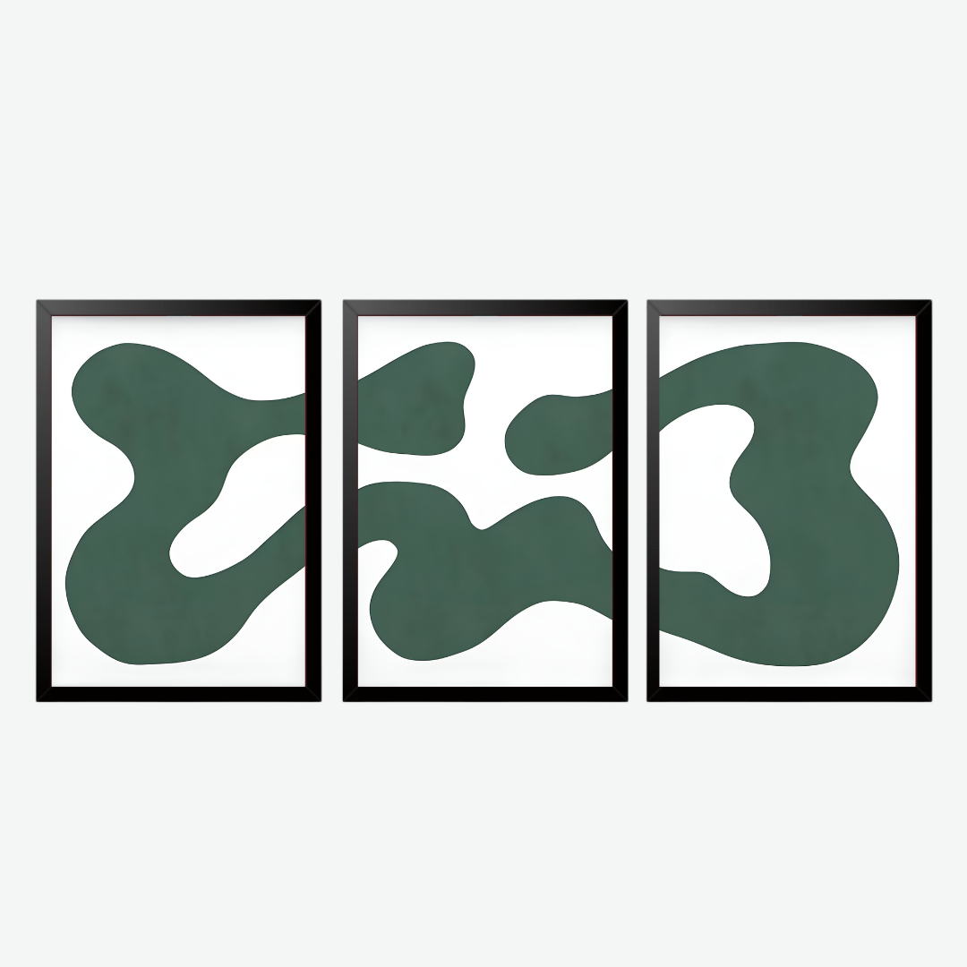 Green minimalistic abstract wall poster Set of III