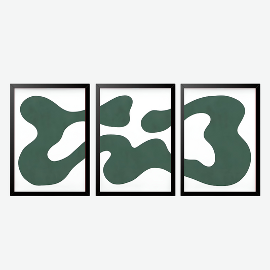 Green minimalistic abstract wall poster Set of III