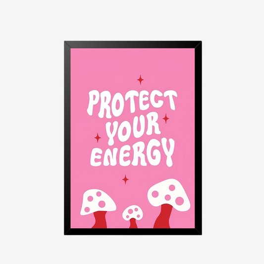 "Protect Your Energy" Retro Mushroom Wall Poster