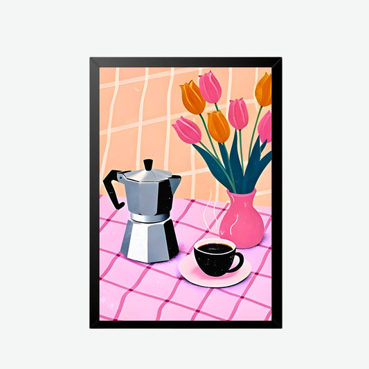 Coffee Morning Art Print – Tulips & Espresso Pot